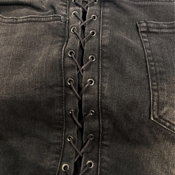 Ashley Stewart Jeans 8 New Dollhouse Alexa Black Lace Up Skinny